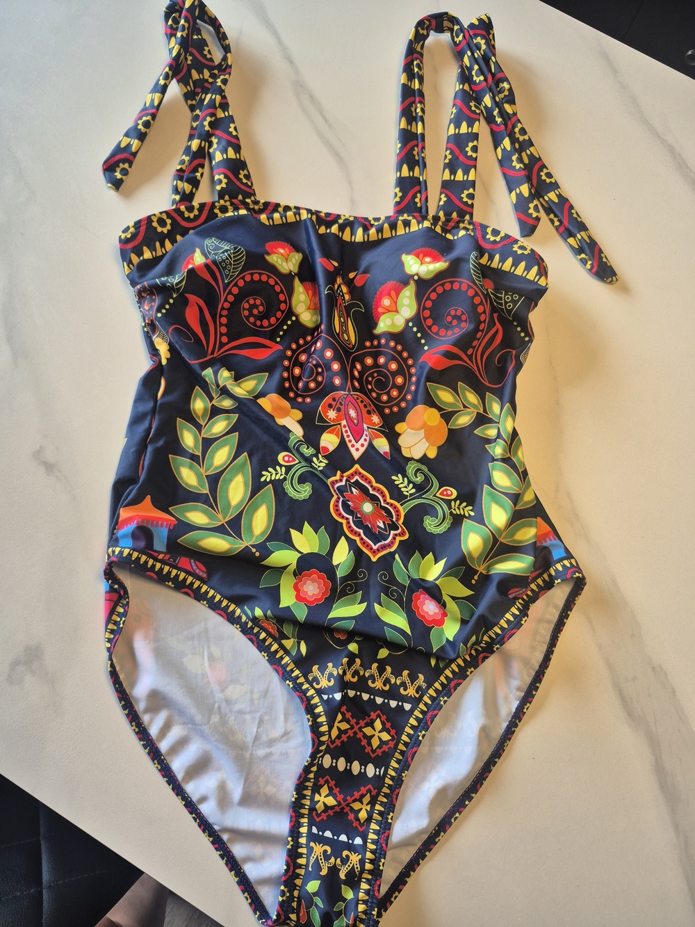 SHEIN Navy One-Piece Swimsuit with Bright Floral Print